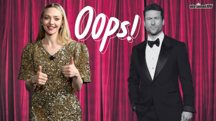 Amanda Seyfried mira hacia atrás en Awkward Wardrobe Mishap con Glen Powell